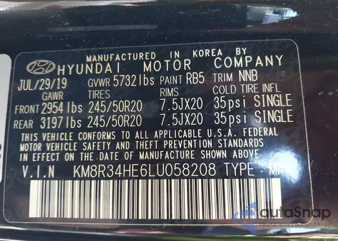 2020 Hyundai Palisade Sel z USA, uszkodzony, nr VIN KM8R34HE6LU058208